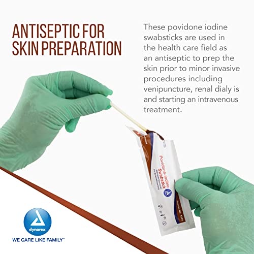 dynarex povidone iodine swabsticks swabstick packaged in individual foil pack antiseptic for skin preparation brown 1 box of 50 dynarex povidone iodine swabsticks