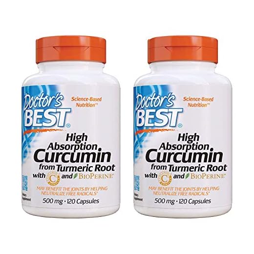 Doctor's Best Curcumin From Turmeric Root, Joint Support, 500 Milligram Caps with C3 Complex and BioPerine, 120 Capsules, 2 Packs