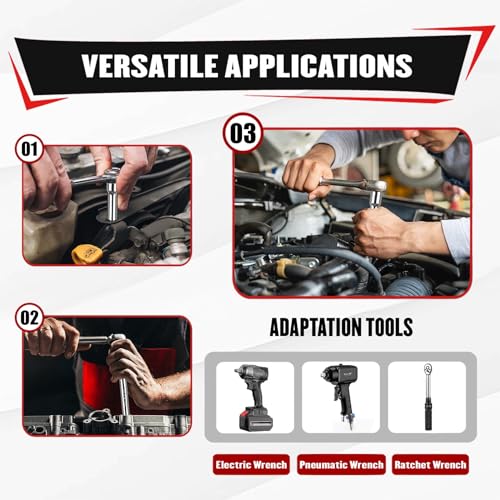 Image of YIYITOOLS 25Pcs Drive Tool Accessory Kit, 1 /4 inch 3 /8 inch 1 /2 inch Socket Accessories, Extension Bar, Adapter, Universal Joint & T-Bar, Professional CR-V Steel Construction