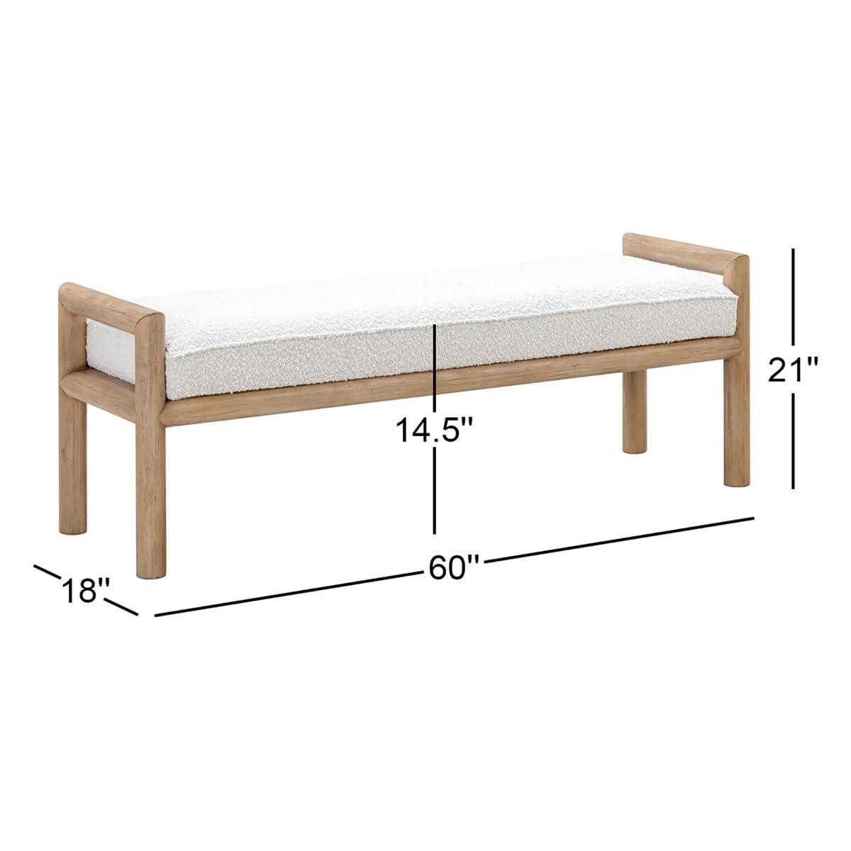 Modern Wooden Bench with White Upholstered Cushion – Solid Natural