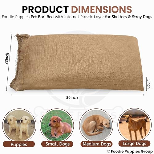 Image of Foodie Puppies Pet Bori Bed for Stray Dogs and Puppies | With Waterproof Plastic Layer Protects Filling of Shredded Cloth from Getting Wet | Comfortable Resting Gunny Bag for Shelters (85 x 59 x 12cm)
