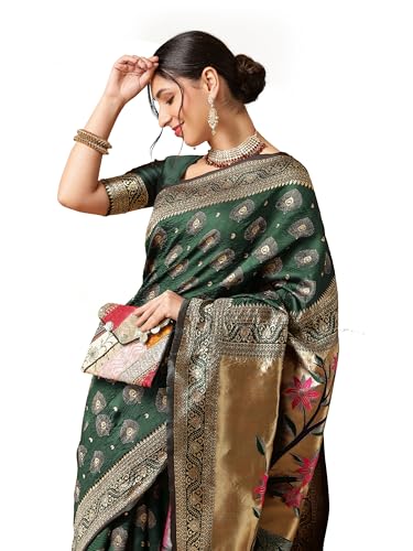 Image of EthnicJunction Women's Paithani Silk Blend Woven Saree With Blouse Piece |Wedding Saree | Red Saree