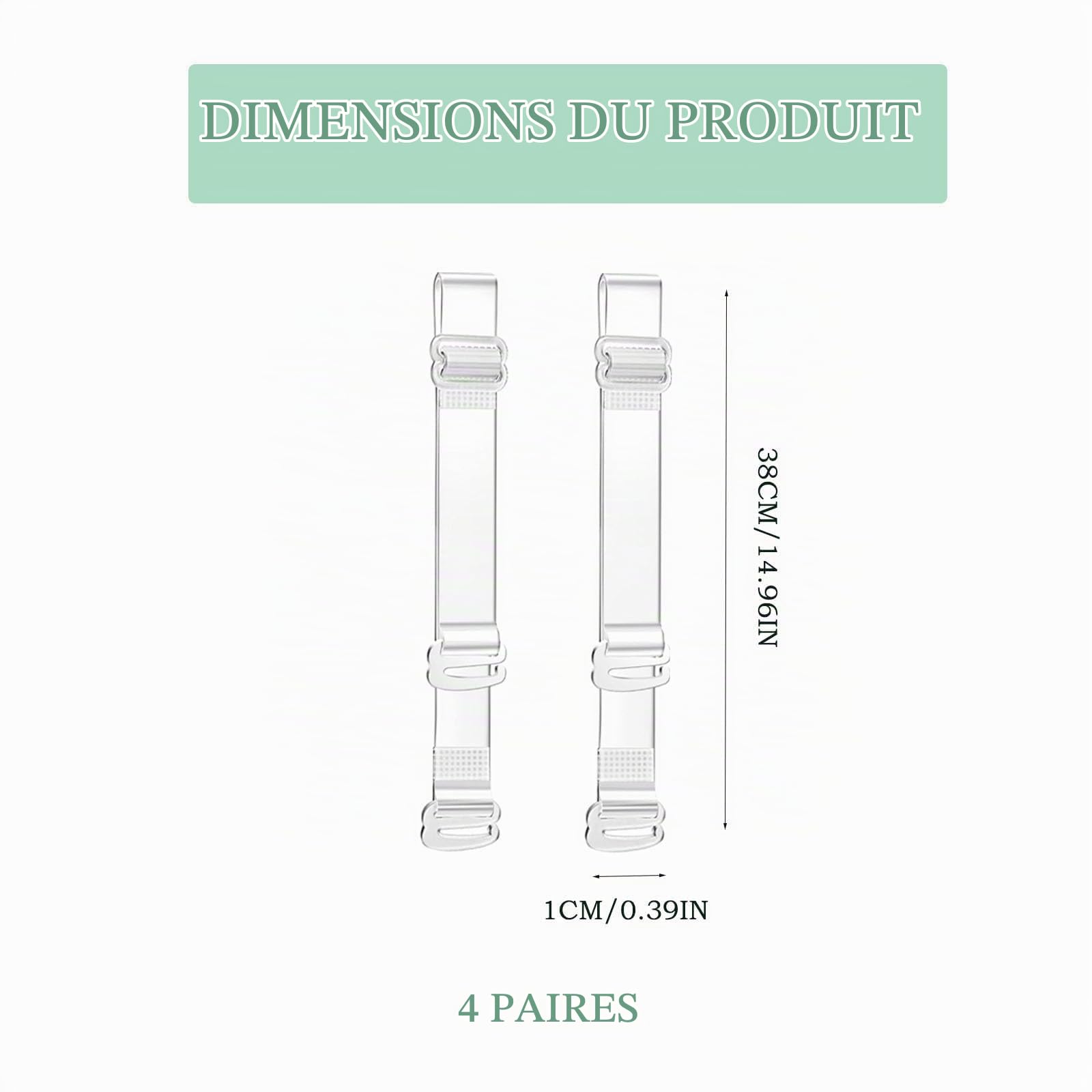 Générique 4 Paires Bretelles de Soutien-Gorge Transparentes, Réglable Soutien Gorge Bretelle Amovible Antidérapantes pour Soutiens-Gorge sans Bretelles