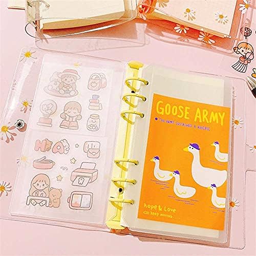 GUODUN Student Stationery A6 A5 Loose Leaf Ring 6 Hole Daisy Notebook Binder Binder File Folder Notebook Cover Literary Binder Shell(A5,Pink)