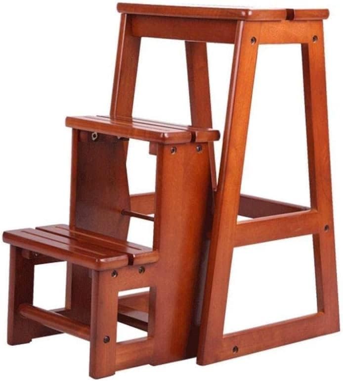 Portable 3-Step Folding Ladder Stool - Lightweight Multi-Functional Wooden Step Stool for Kitchen, Bathroom, Office & Flower Shelf - Space-Saving Design for Easy Storage