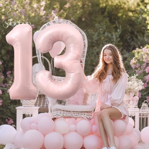 Image of 40 Inch Light Pink Number 13 Balloon 0-9 13th Foil Big Giant | Digital for Birthday Anniversary Graduation Decorations