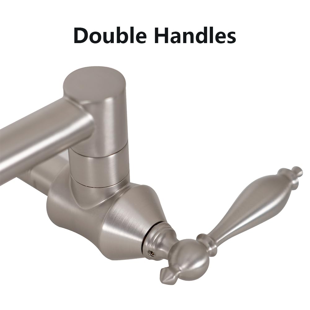 Wall Mount Pot Filler Faucet In Brushed Nickel - Brass Folding Swing Arm Kitchen Faucet With 360° Rotation
