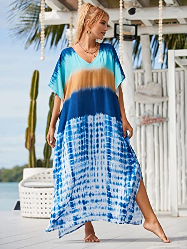 Plus Size Kaftan Dresses for Women Side Split Beach Bikini Swimsuit Caftan Dress Batwing Sleeve Cover Up2
