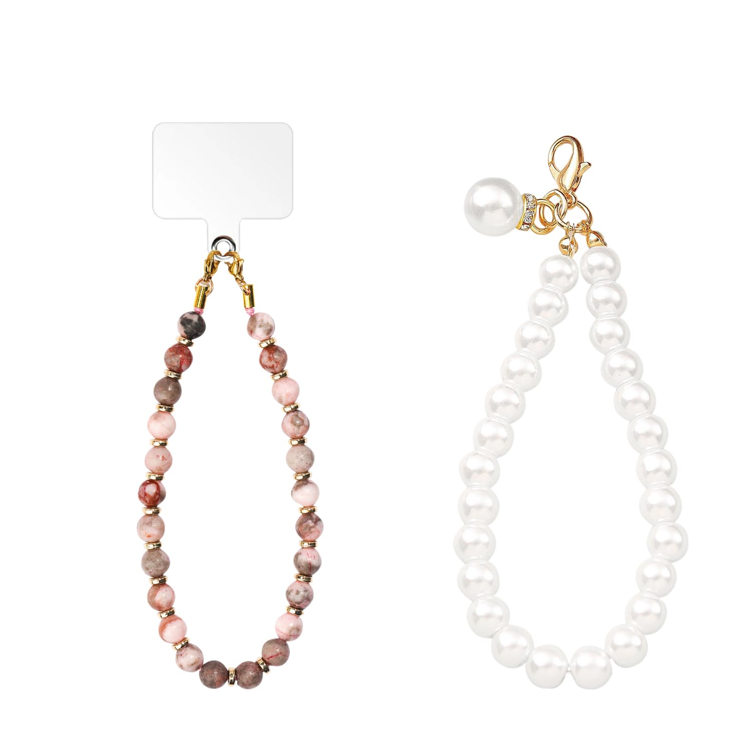 Rnfksu Pink 2 Mobile Phone Lanyard (With Patch And Wristband), Cute And Fresh Lanyard, Pearl-Shaped Charm, Mobile Phone Anti-Lost Wristband, Gift For Family And Friends.