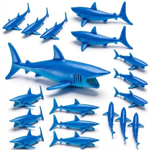 SnowCow 18 PCS Plastic Sharks for Drinks Decorations for Shark Theme Party Syrup Dispenser for Cocktails and Beverages with Bleeding Effect Garnishes for Cake Toppers & Bath Toys - BPA Free