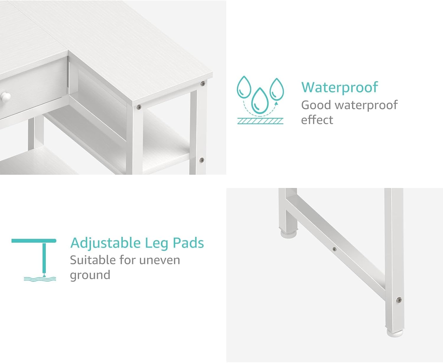 DLisiting Small White L Shaped Desk with Drawers & Storage Shelves, 40 Inch Corner Desk with Power Outlet for Small Space Home Office, Study Work PC Desks for Bedroom