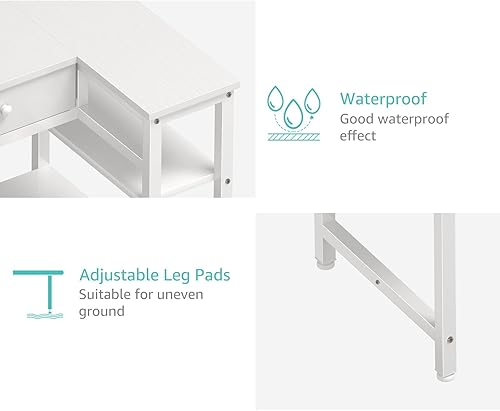 Miniatura 7 de DLisiting - Escritorio pequeño blanco en forma de L con cajones y estantes de almacenamiento, escritorio de esquina de 40 pulgadas con toma de