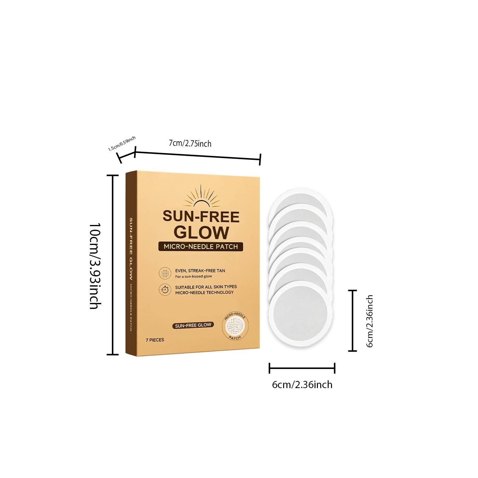 Patch autoabbronzante Micro-Needle SUN-FREE GLOW - Abbronzatura naturale uniforme senza tinta arancione, formula idratante unisex adatta a tutte le pelli