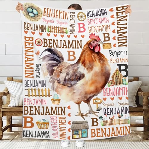 Personalized Chicken Blanket for Girls & Boys - Custom Swaddle Blanket with Name - Toddlers/Infants Newborns Nursery Stroller Crib Decor Throw Birthday Gift, 30