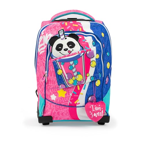 GO POP Zaino Trolley Bubble Star, 3 Grafiche Frontali Intercambiabili e Pop-Up A Tema Bubble Tea, 2 Scomparti Con Cerniera, Spallacci Imbottiti, Per Bambina, Scuole Elementari e Medie