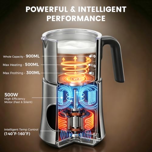 Image of Milk Frother and Steamer, 4-in-1 Automatic Hot and Cold Foam Maker | 900ml Detachable