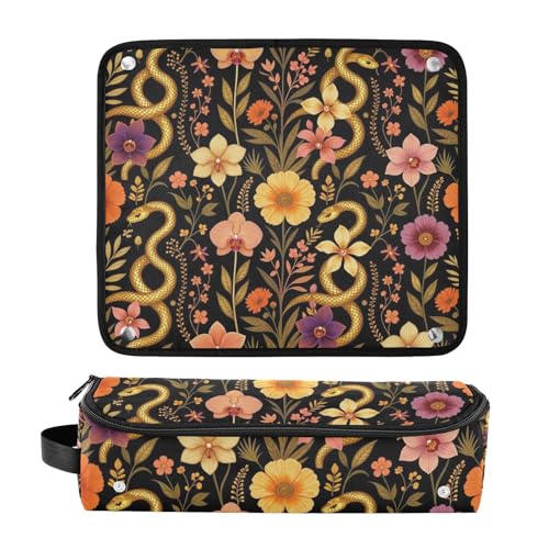 Organizador de Herramientas para Cabello 2 en 1 con Base Resistente al Calor, Bolsa para Planchas y Rizos, Diseño Retro de Serpiente y Flores, Esencial para Viajes para Mujeres miniatura 3