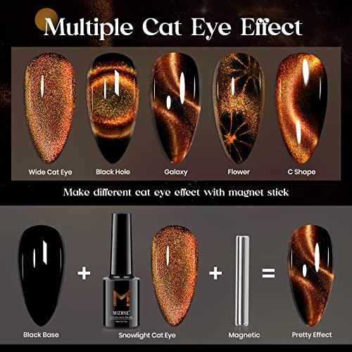 MIZHSE 9D Cat Eye Gel Nail Polish 10ml, Holographic Galaxy Cateye Magnetic Nail Polish Gel, Halloween Magic Chameleon Manicure Set(Gold)