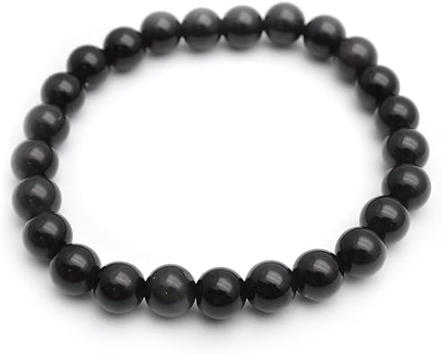 Natural Black Obsidian Stone Round Beads Stretch Bracelets