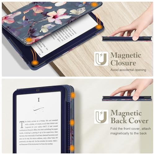 Image of Fintie Case for 7 inch /6.8 inch Kindle Paperwhite(12th /11th Generation-2024 /2021) and Kindle Colorsoft Signature Edition -Slim Foldable Stand Cover Auto Wake /Sleep for Paperwhite 2024,Blooming Hibiscus