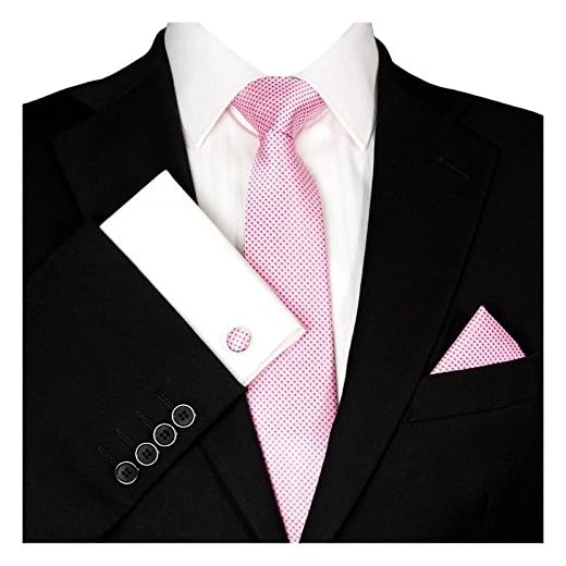GASSANI 3-delat set fin rutig herrslips, näsduk manschettknappar, 7 rutiga färger, Rosa | Rosa | Vit