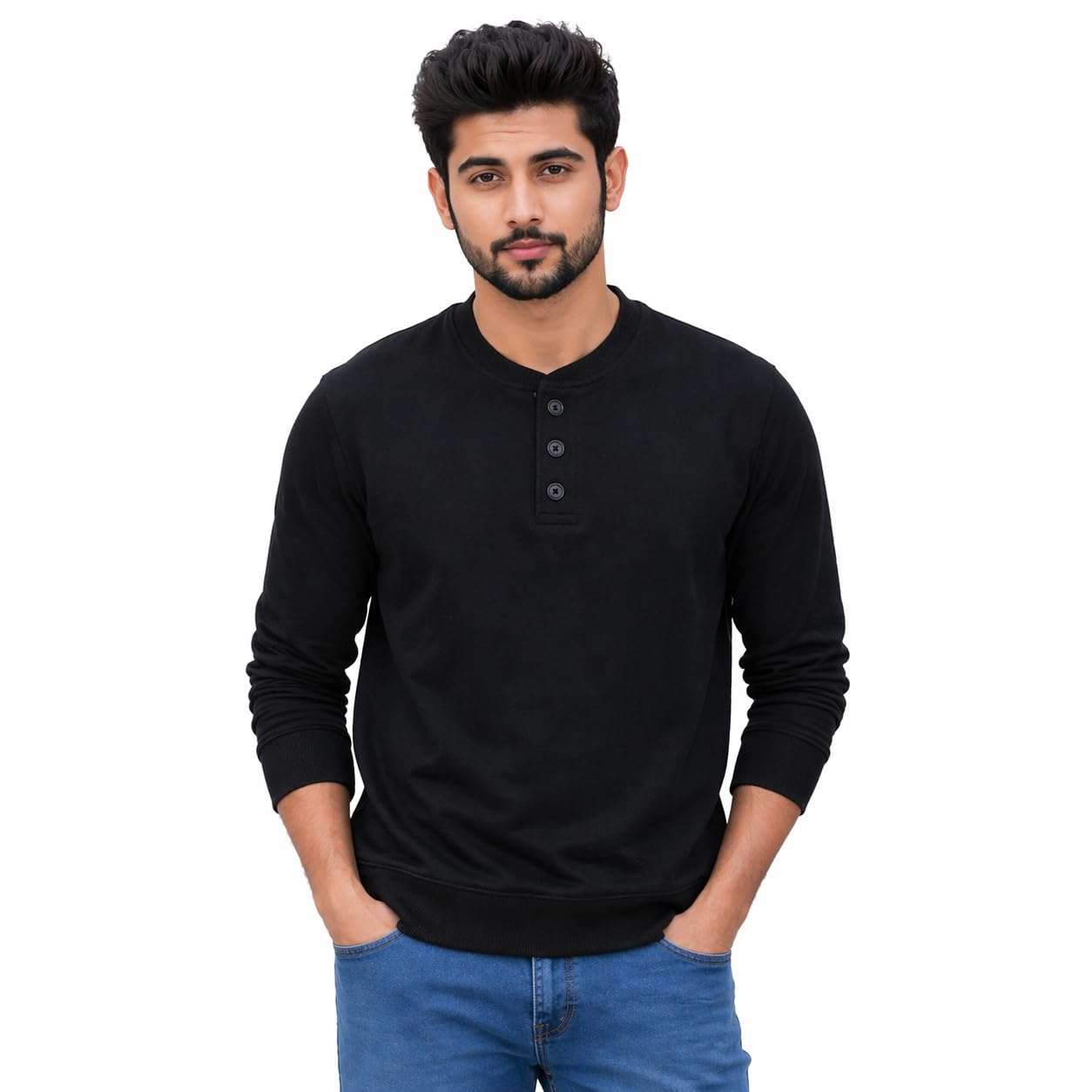 Kiva Fashion Men’s Ultra Soft Tailored Fit Sweatshirt | Stylish Cotton Full Sleeve Henley Neck Sweatshirt | for Casual & Semi-Formal Outfits |-image-15