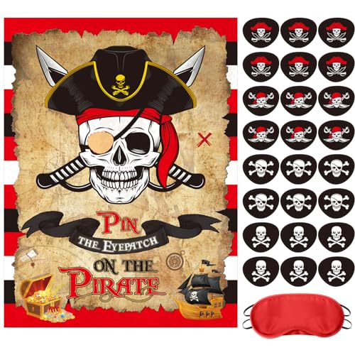 Faccito Pirate Party Games Pin The Eye Patch on The Pirates Birthday Decorations Pin Games Set...