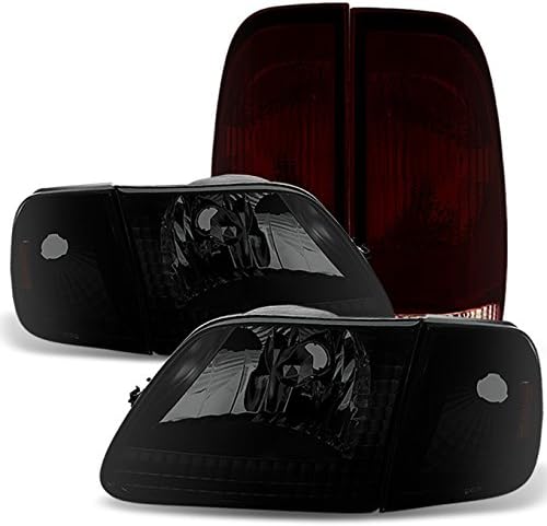 AKKON - For Pickup Truck 04 F-150 Heritage | 97-03 F150 Black Smoked Headlights+Signal Light+ Dark Red Tail Lamp