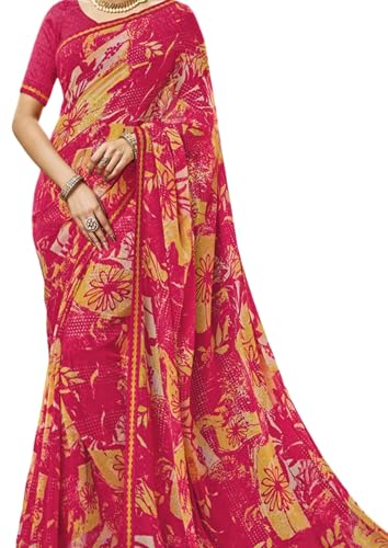 Image of Laxmipati Sarees Women's Multicolor Georgette Fancy Designer Floral Printed Saree with Unstitched Art Silk Blouse Piece - Elegant Party & Festive Saree for Special Occasions