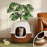 Gardner Pet Enclosed Cat Litter Box with Faux Plant & Scoop, Hidden Litter Box Furniture with Odor Controlled Carbon Filter, Corner Litter Tray with Leak-Proof Design, Effortless Cleaning, Brown