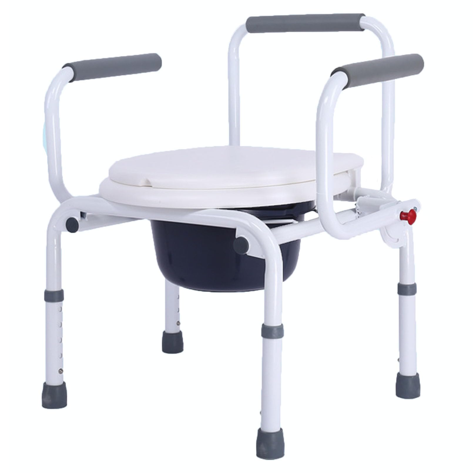 Chaise percée toilette réglable antidérapante avec dossier et seau blanc