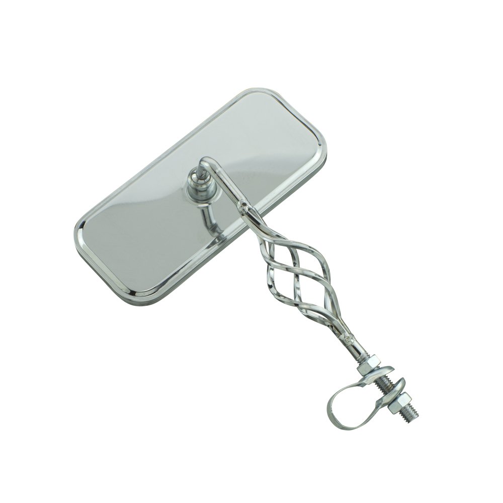 Fenix Cycles Rectangle Cage Twisted Bike Mirror Chrome, No Reflectors