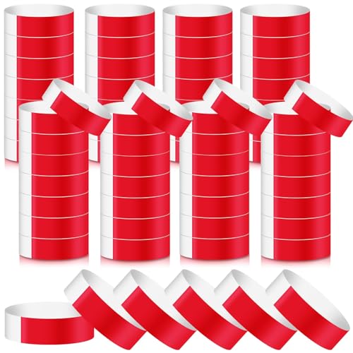 Lot de 1 000 bracelets colorés pour événements - Bracelets en papier étanches pour événements - Bracelets adhésifs personnalisés pour fêtes (rouge)