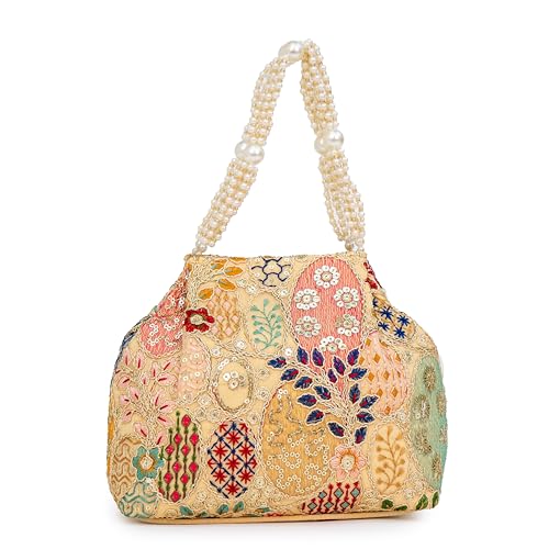 Image of Opulent Pearl Potli Bag, Bridal Wedding Handbag, Designer Beaded Clutch for Women, Festive Ethnic Purse