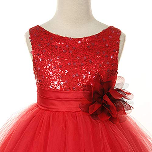 Sequin Bodice Tulle Special Occasion Holiday Flower Girl Dress - Red 14 #TOP1