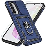 SunStory Case for Samsung Galaxy A36/A56 5G Case with HD Screen Protector & Slide Camera Cover & Rotated Ring Kickstand, [Heavy Duty Shockproof] Dual Layers Phone Case for Galaxy A36/A56 (Blue)