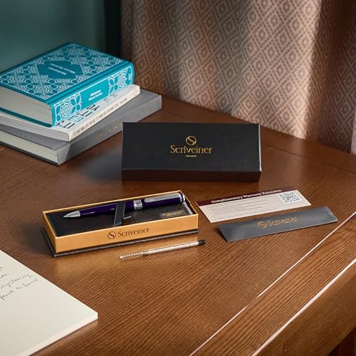 Image of Scriveiner Aubergine Lacquer Ballpoint Pen - Stunning Luxury Pen, Schmidt Black Refill, Best Gift Set for Men & Women, Professional Executive Office, Nice Fancy Designer Pens