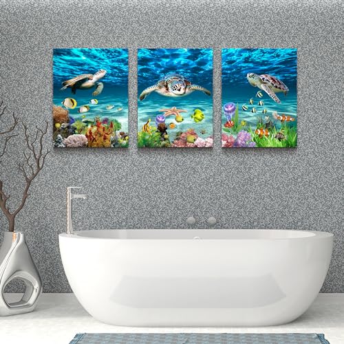 Lapremoly Large Canvas Wall Art for Living Room Wall Decor for Bedroom Bathroom Wall Decoration Ocean Sea Turtle Scenery Paintings Modern Pictures Artwork office Ready to Hang Home Decor 3 Pieces
