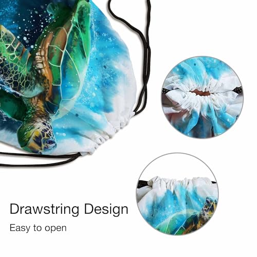 Big Sea Turtle Drawstring Bags Sports Bag Wildlife Ocean Underwater Animal Slow Swimming Draw String Back Bag Men Women Adults 14x16.9 Inch3