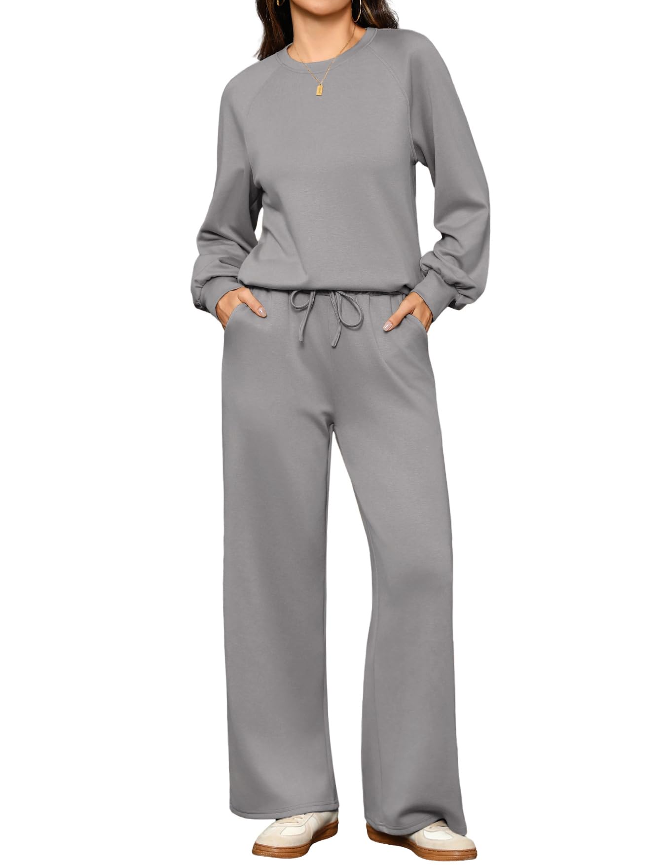 Totatuit Ensemble Femme 2 Pièces – Sweatshirt Col Rond Manches Longues + | Tenue Décontractée, Tenue Quotidienne, Facile à Associer, Style Polyvalent