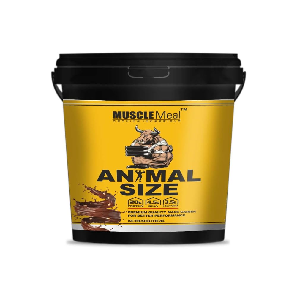 Animal Size Mass Gainer | Better Performance | Increases Muscle Size and Strength | Energy Yielding | Weight Gain | Glutamine and BCAAs | Chocolate | 20g Protein | 4.5kgs