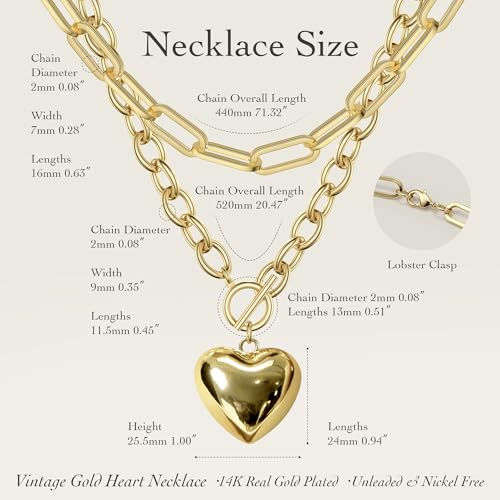 14K Gold Plated Paperclip Choker Necklace with Heart Charm - Trendy Layered Dainty Chain Jewelry for Women Gift for Her4