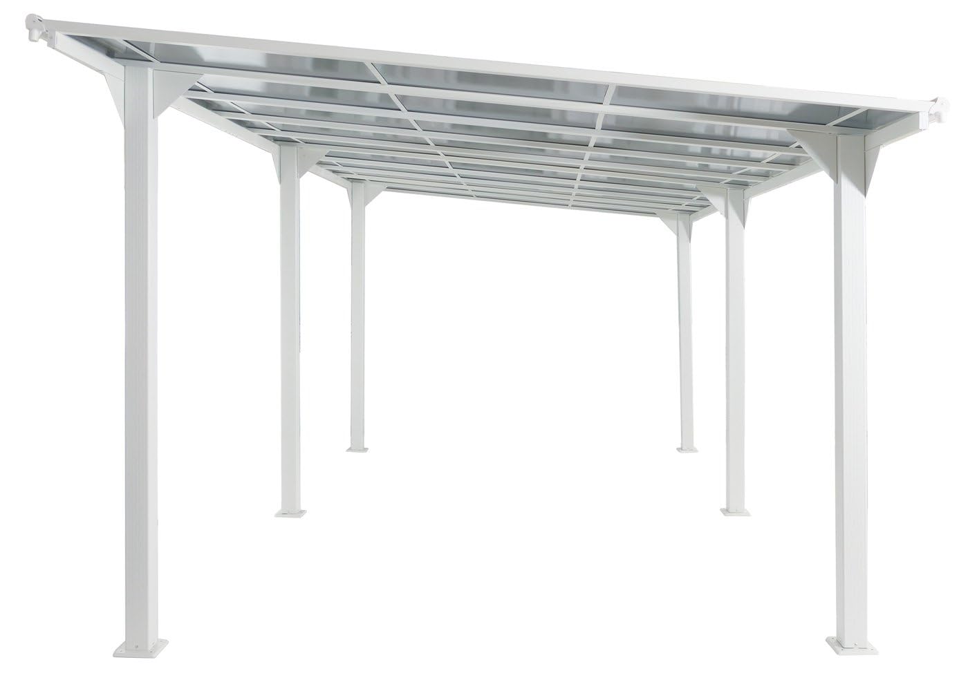 PROREGAL Alu-Carport, HxBxT 249x604x316 cm, 10cm-Gestell Polycarbonat-Dach Regenrinne, 3x6m, Weiß, Autoüberdachung Garage Unterstand