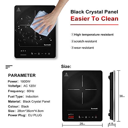 Sunmaki Inductiekookplaat, 2000 W, kookplaat afzonderlijk met touch-control-bediening, led-display en timerfunctie voor balkons, camping, campers en keukenregels enz. - Image 4
