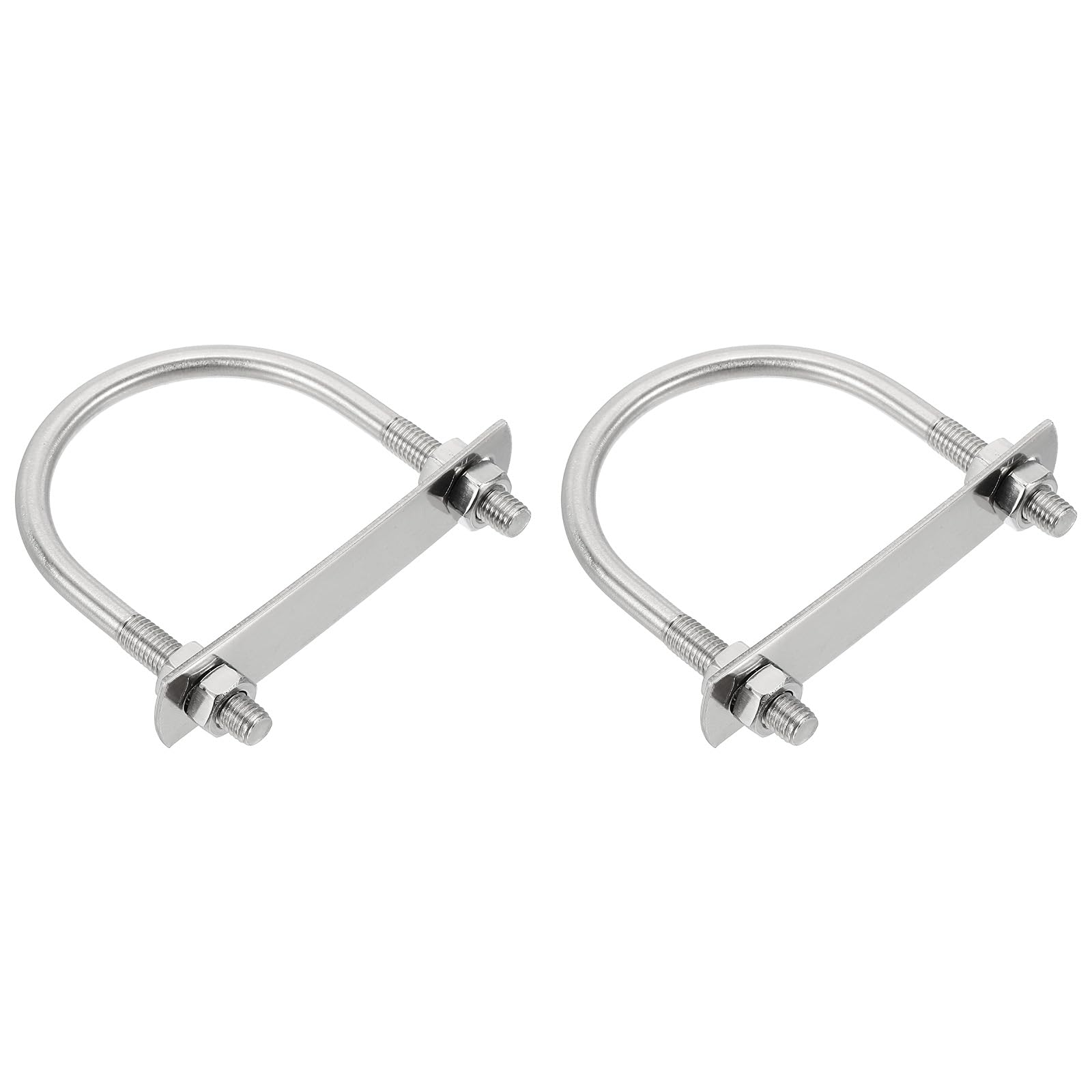 sourcing map M8 U-Bolts, 2 Sets 63mm(2.48") Inner Width 92mm Length 304 Stainless Steel Round Bend U Clamp with Nuts and Plates for Ski Boat, Fishing Boat