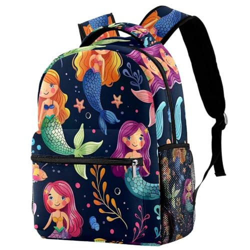 Sac à dos de voyage ergonomique sirène multicolore avec poche gourde externe