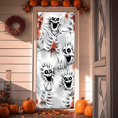 Image of JOYIN 30 inchx72 inch Halloween Door Cover Decorations Indoor Creepy Skeleton, Haunted House Stickers Party Supplies Favors Garage Window Wall