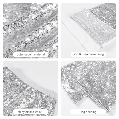 Image of LOLANTA Girls Sequin Flare Pants Sparkle Bell Bottoms Kids Elastic Waist Glitter Disco Dance Trousers(Silver,9-10Y)