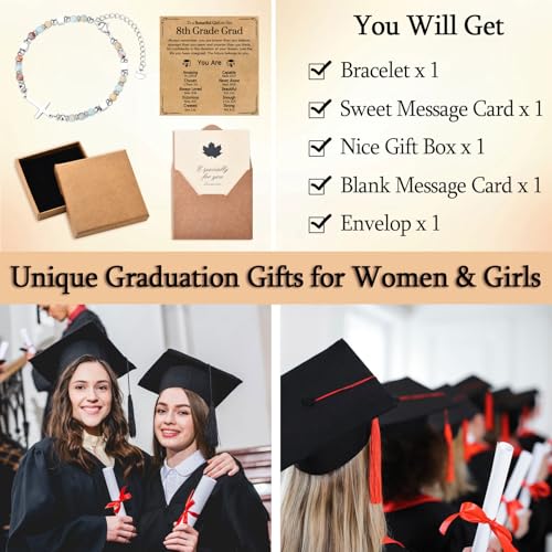 Image of Graduation Gifts for Her- Class of 2026 Primary Middle High School College Grad Gift, Adjustable Stainless Steel Beaded Cross Bracelet for Girls & Women