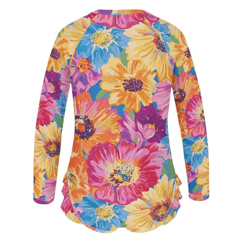 ALAZA Toddler Swimsuit Girl Bathing Suit Swimwear Rash Guard Oilpainting Flower Long Sleeve 3T3